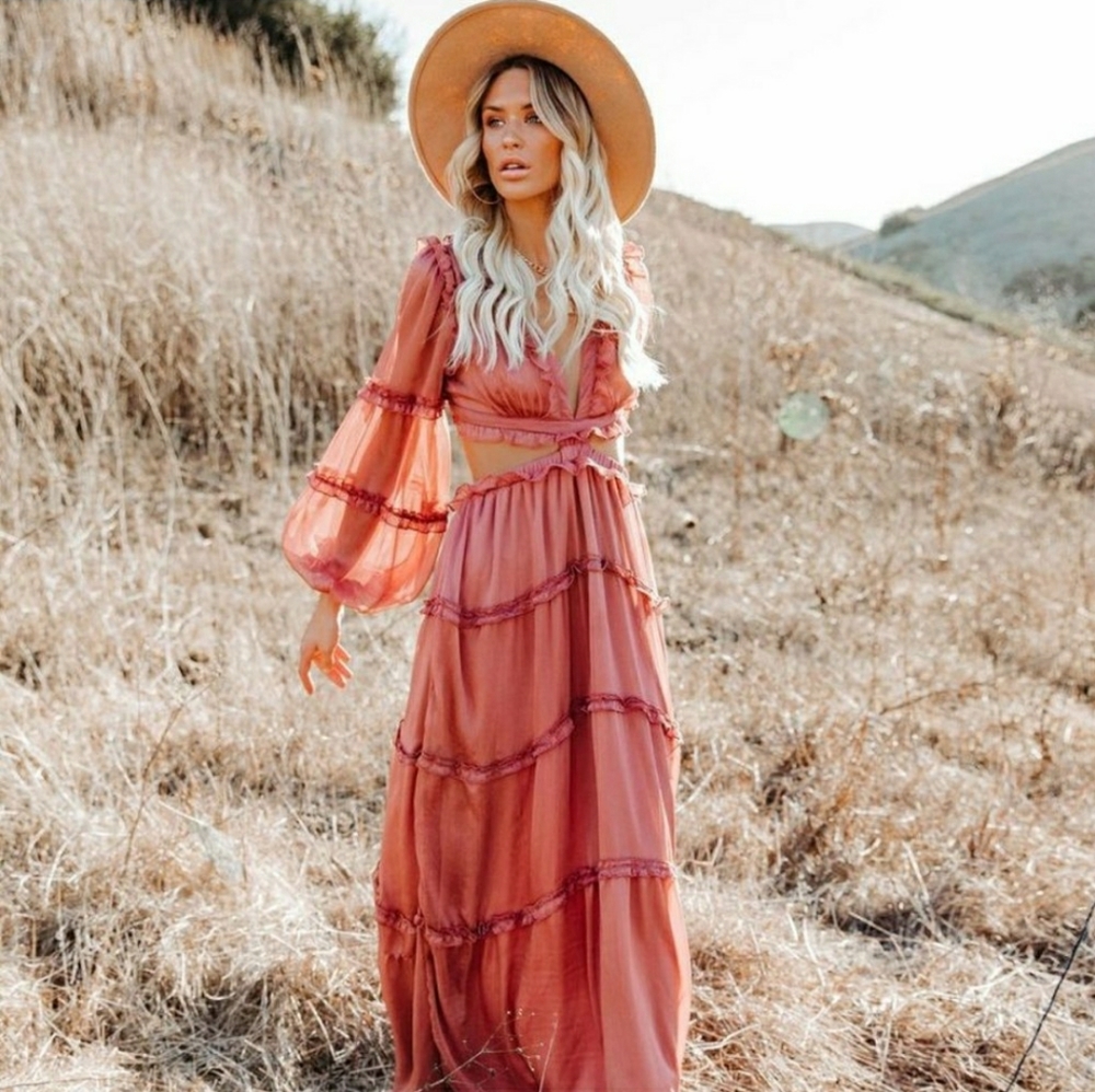 Spoiled Ruffle Tiered Cutout Maxi Dress - Mauve